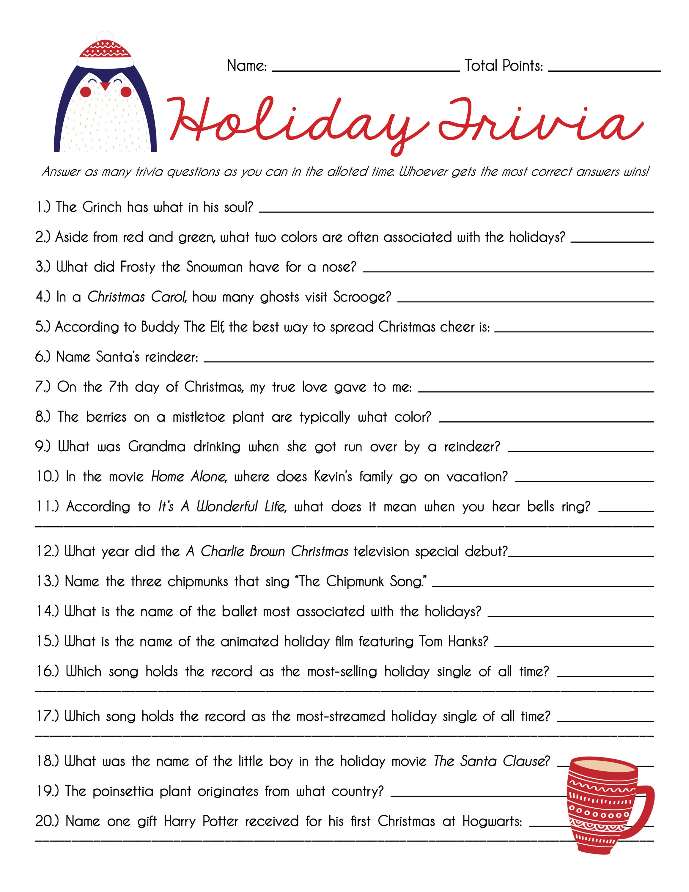 Holiday Trivia Game Christmas Trivia Game Christmas Games - Etsy