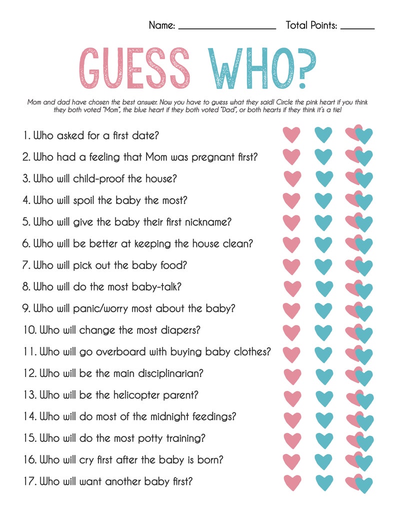 Guess Who Mommy or Daddy Game Mom or Dad Quiz Baby Shower