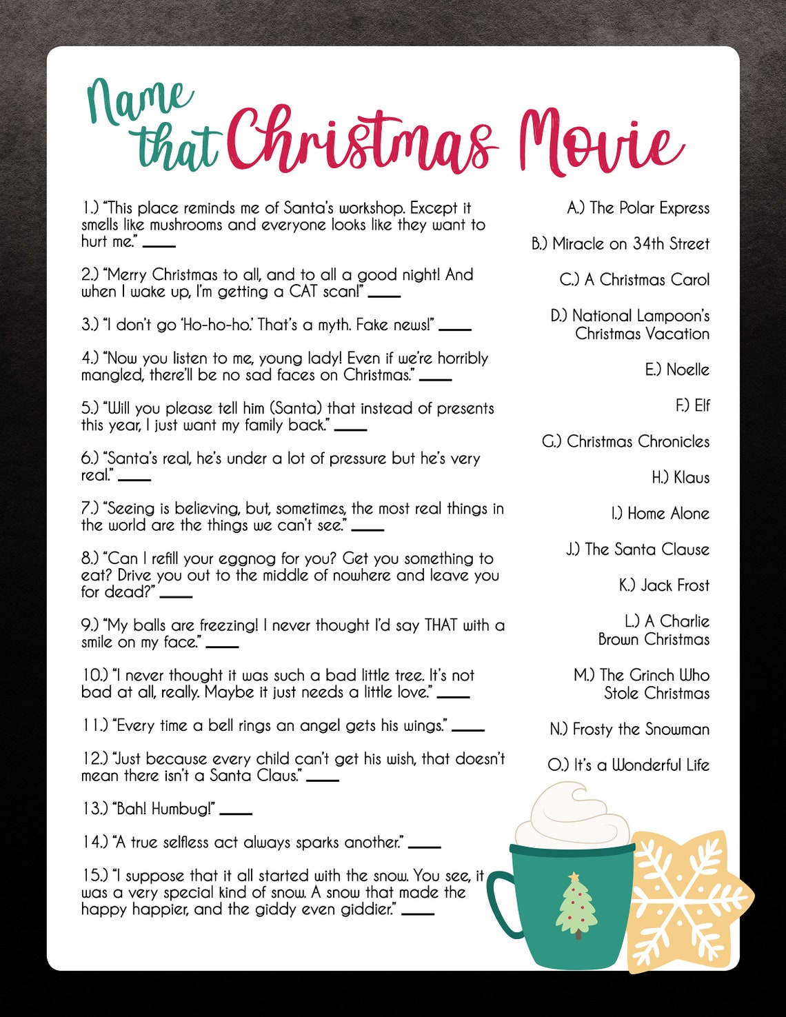 Christmas Movie Trivia Game Christmas Trivia Game Christmas Game ...