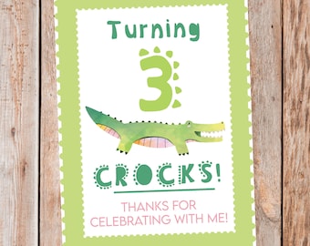 Turning 3 CROCKS | Reptile, Alligator Birthday Party Printable Tags (Digital PDF)