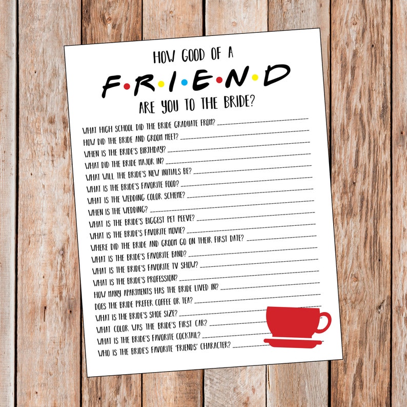friends bridal shower game friends bachelorette game etsy