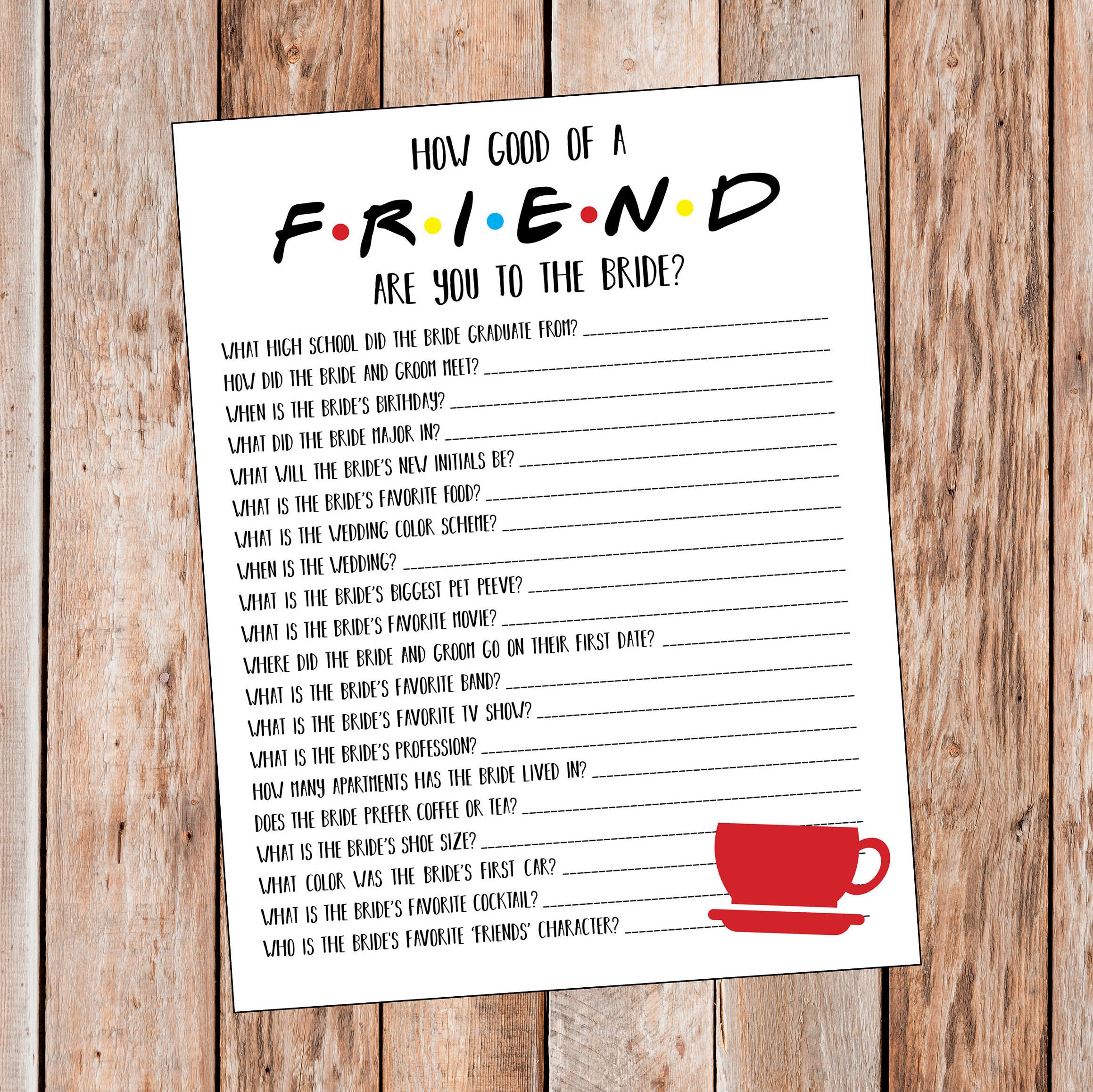 Friends Bridal Shower Game Friends Bachelorette Game Etsy