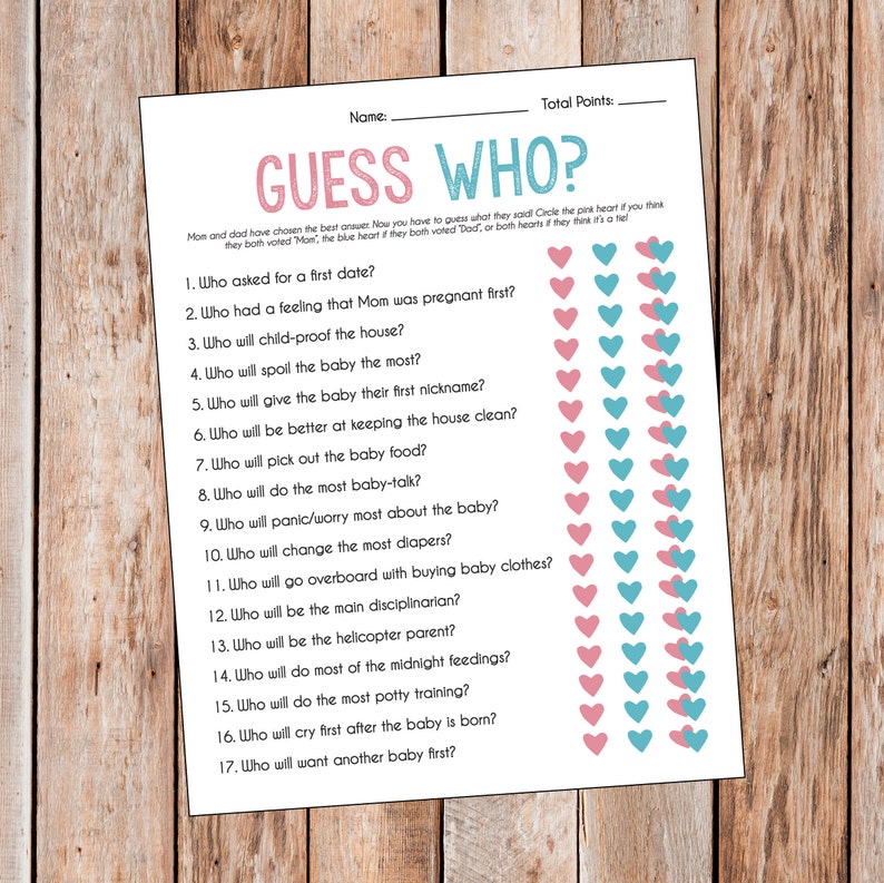 Guess Who Mommy or Daddy Game Mom or Dad Quiz Baby Shower