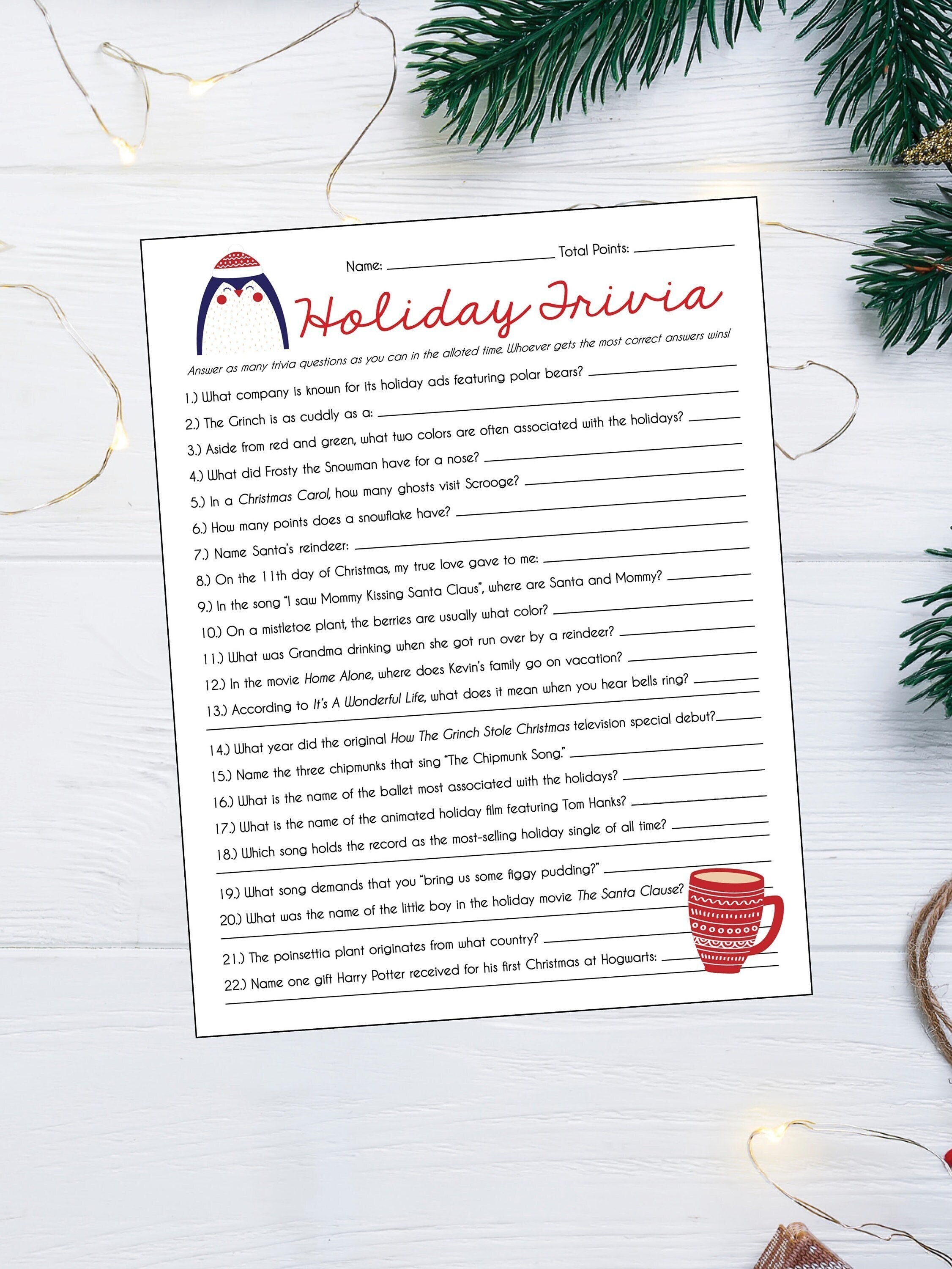 Holiday Trivia Game Christmas Trivia Game Christmas Games Etsy