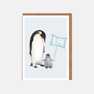 Nieuwe babykaart pinguïn - 'It's a Boy!' - Kaart voor hem