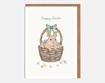 Tarjeta de Pascua con conejo y huevo - "Felices Pascuas" - Tarjeta para él - Tarjeta para ella
