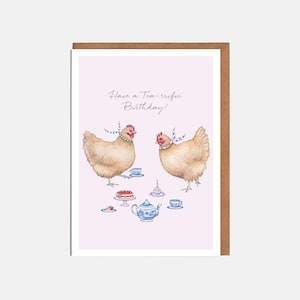 Carte d'anniversaire poules - « Have A Tea-rific Birthday » - carte animal - carte pour elle