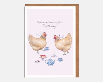 Chickens Birthday Card - 'Have A Tea-rrific Birthday' - Animal Card - Card For Her