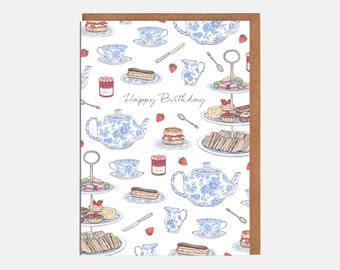 Afternoon Tea Birthday Card - 'Happy Birthday' - Card For Her
