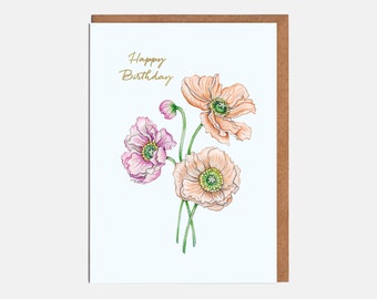 Icelandic Poppy Flower Birthday Card - Floral Birthday Card - Flower Card - Card for her