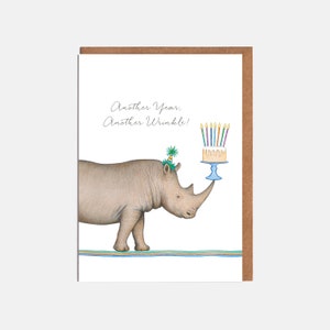 Carte d'anniversaire rhinocéros - « Une autre année, une autre ride » - carte animal - carte pour lui - carte pour elle