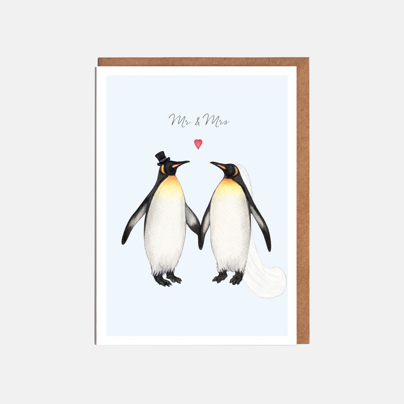 Penguins Mr and Mrs Wedding Card 'Mr and Mrs' Card For Her Card For Him image 1