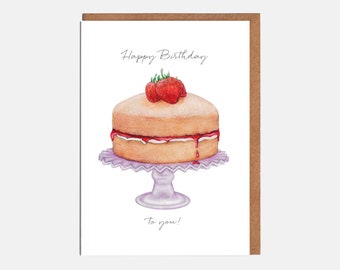 Carte d’anniversaire Victoria Sponge Cake - 'Joyeux anniversaire à vous' - Carte pour elle