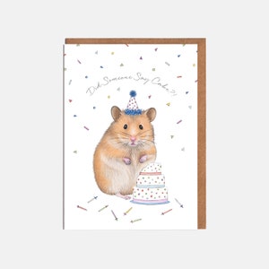 Tarjeta de cumpleaños de hámster: "¿Alguien dijo pastel?" - Tarjeta de animales - Tarjeta para ella