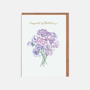 Lila Sweet Pea Blumen Geburtstagskarte - Florale Geburtstagskarte - Blumenkarte - Karte für Sie
