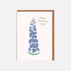 Cartão de aniversário de flor Blue Delphinium - Cartão de aniversário floral - Cartão de flor - Cartão para ela