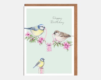 Gartenvögel Geburtstagskarte - 'Happy Birthday' - Tierkarte - Karte für Sie