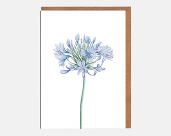 Agapanthus Blank Card - Floral Birthday Card - Note Card - Card for her