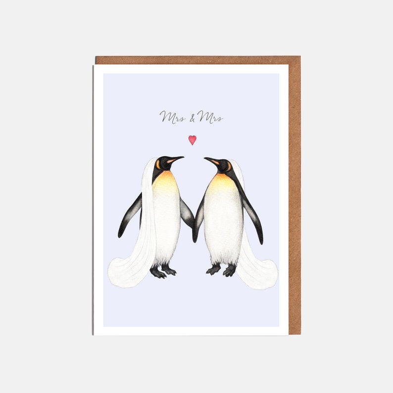 Penguin Mrs and Mrs Wedding Card 'Mrs & Mrs' Card For Her image 1