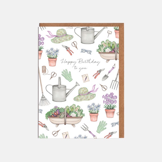 Gardening Birthday Card 'happy Birthday' Card for | Etsy