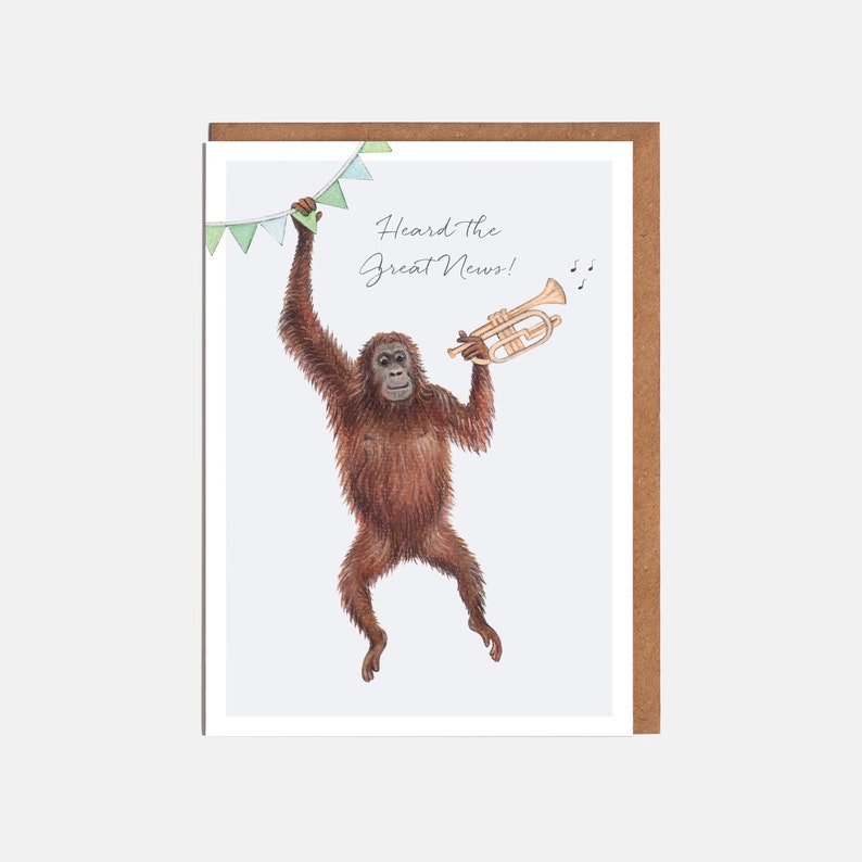 Orangutan Congratulations Card 'Heard The Great News' Card For Her Card For Him image 1