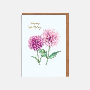 Pinke Dahlie Blumen Geburtstagskarte - Blumen Geburtstagskarte - Blumenkarte - Karte für Sie