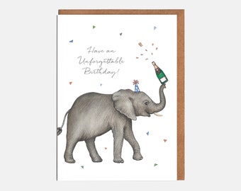 Elephant Birthday Card - 'Have An Unforgettable  Birthday!' - Animal Card - Card For Her - Card For Him