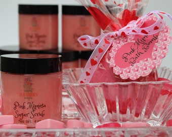Pink Mimosa Sugar Scrub & Heart Bath Bomb Gift Set