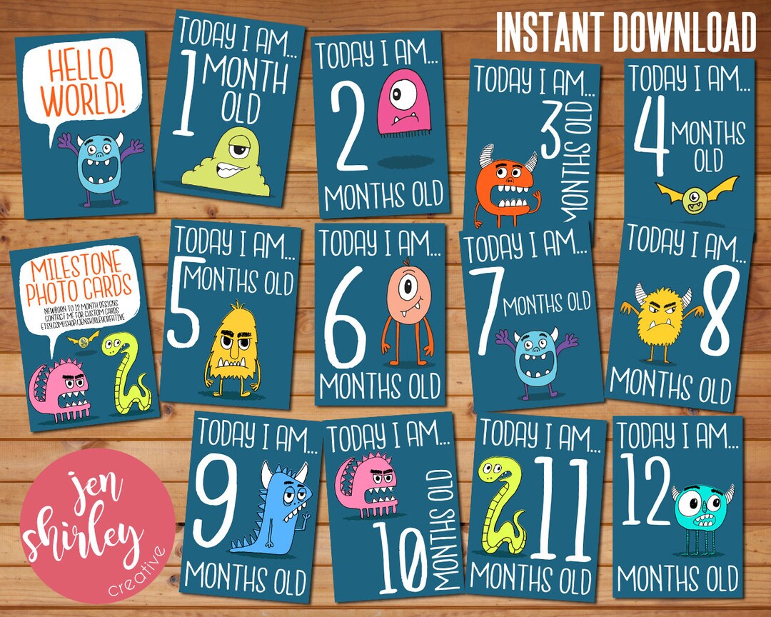 Baby Monthly Milestone Photo Prop Cards Monthly Baby Cards Etsy