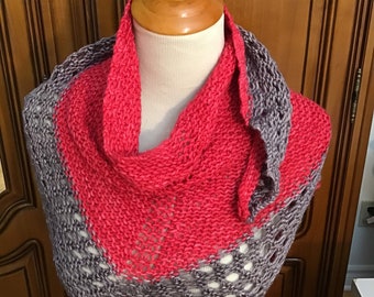 Shawl / merino / hand knitted / red / gray / neck cover