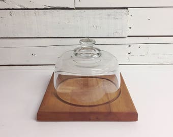 Vintage wood tray & cloche | cheese tray