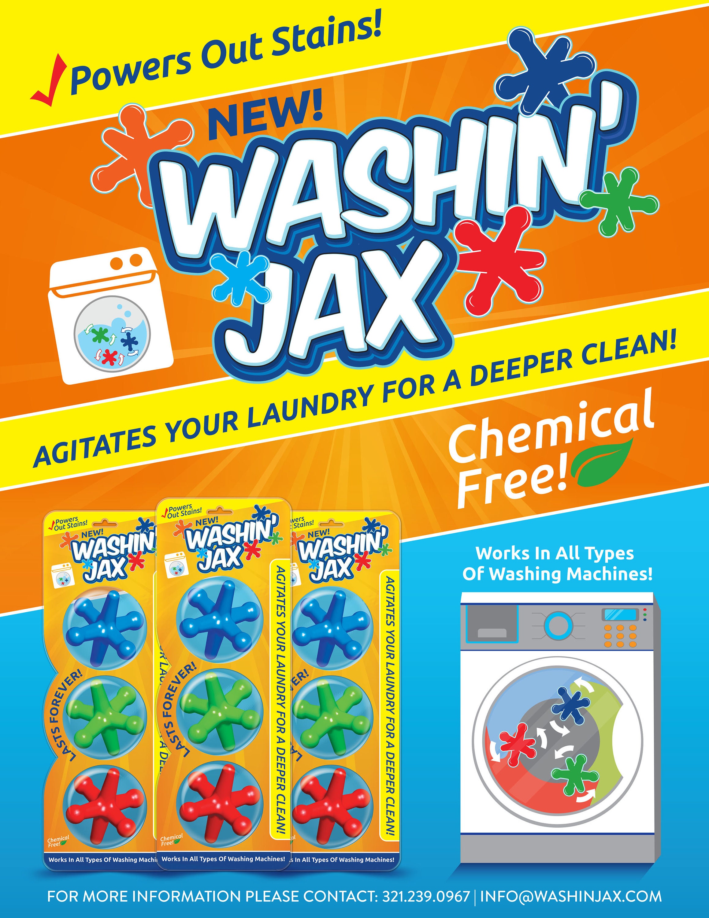 Washin Jax Laundry Agitators Chemical Free, Silicone, Enhanced Cleaning