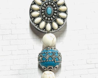 Turquoise Flower Badge Reel: Western Boho ID Holder