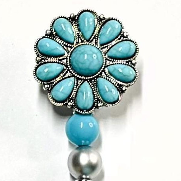 Portacredencial con diseño de flor turquesa: Portaidentificación estilo boho western 2