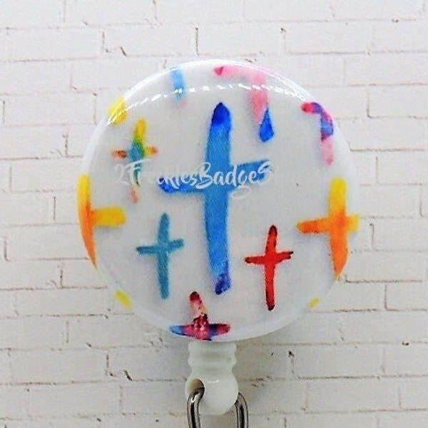 Crosses Many Colors Retractable Badge Reel, Christian ID Badge Holder, Biblical Badge Holder, Blessed, Key Holder, Mask Holder, Carabiner