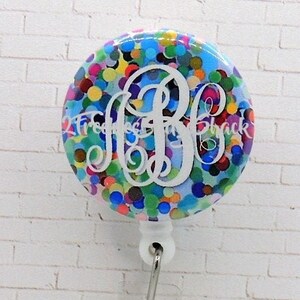 Monogram Confetti Badge Reel: Custom Initial ID Holder
