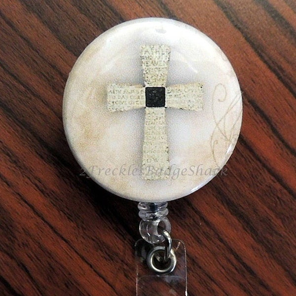 Christian Cross Retractable Badge Reel, Biblical ID Badge Holder, Inspirational Badge, Cross Badge, Reel, Key Holder, Mask Holder, Carabiner
