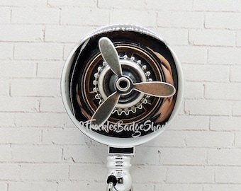 Airplane Silver Tone/Gold Tone Retractable Badge Reel, Aviation ID Badge Holder, Key Holder, 5 Colors, NOT A TOY, Read Description Please !