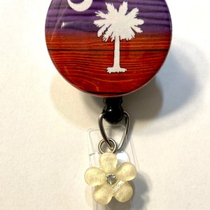 Palm Tree, Beach, Ocean, Night at the Beach, Moon, Palmetto Tree Retractable Badge Reel, ID Badge Holder, Key Holder, Mask Holder, Carabiner 1) Orange*Purple/YES