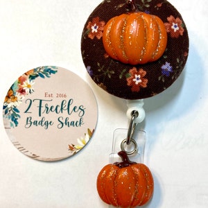 Pumpkin Patch Retractable Badge Reel, Autumn Badge Reel, Fall ID Badge Holder, Halloween Badge, Key Holder 2 Color Choices, Mask Holder Brown/pumpkin