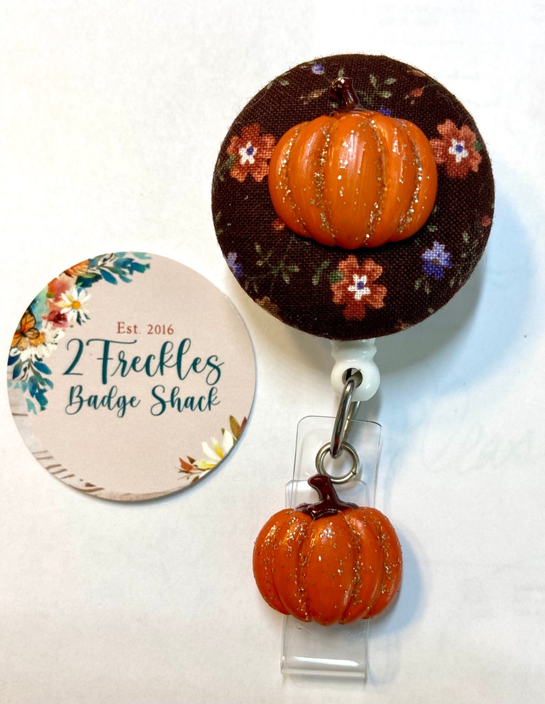 Pumpkin Patch Retractable Badge Reel, Autumn Badge Reel, Fall ID Badge Holder, Halloween Badge, Key Holder 2 Color Choices, Mask Holder Brown/pumpkin