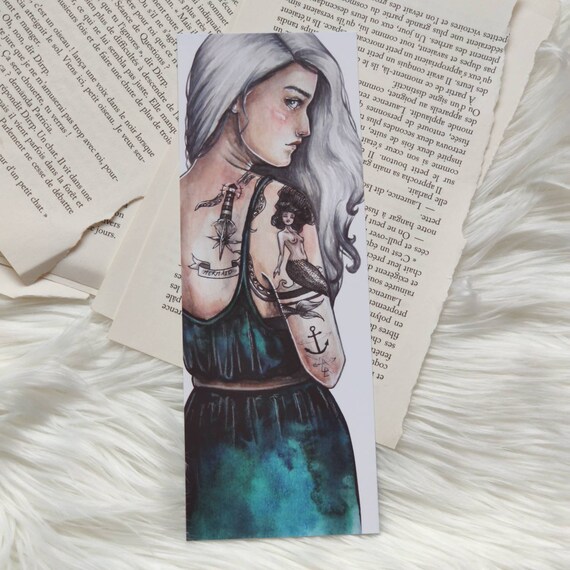 Bookmark Mermaid With Tattoo Etsy