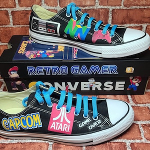 Retro Gaming Converse Shoes - Custom Sneakers For Birthday, Christmas Gift For Mom, Dad, Him, Her, Halloween & Weddings Proposals