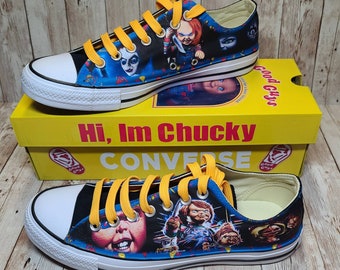 Wanna Play Chucky Converse Shoes- Custom Scary Horror Low Top Sneakers For Birthday, Christmas Gift For Mom, Dad, Him, Her, Or Halloween