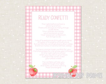 Ready Confetti First Day of School Sign | Pink Gingham | Red Apples | Watercolor First Day of School Instant Download | Printable | 006