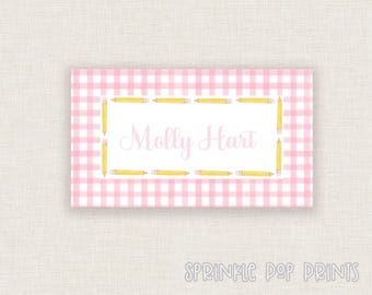 Back to School Name Labels  | Pink Gingham | Pencil Border | School Label | Sticker Tag | Custom Labels | Personalized Sticker | 005