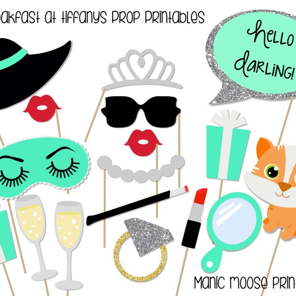 Printable Breakfast at Tiffany's Photo Booth Props ~ Tiffany Party Props ~ Bridal Showers, Baby Showers, Birthdays