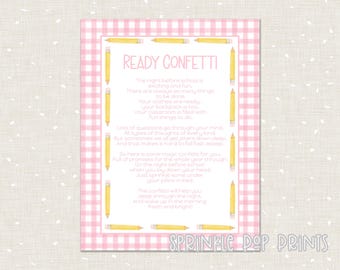 Ready Confetti First Day of School Sign | Pink Gingham | Pencils | Watercolor First Day of School Instant Download | Printable | 005