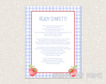 Ready Confetti First Day of School Sign | Blue Gingham | Red Apples | Watercolor First Day of School Instant Download | Printable | 004