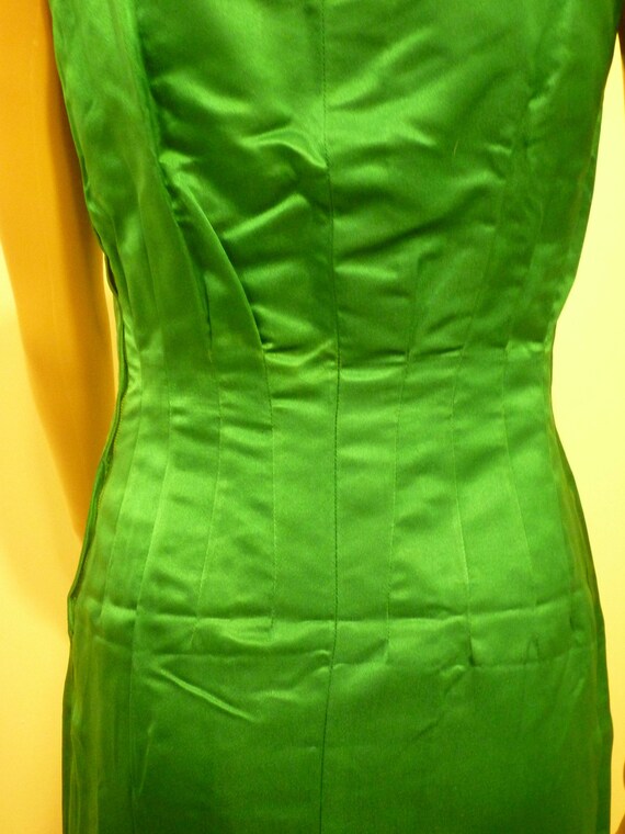 vintage green satin cocktail dress - image 5